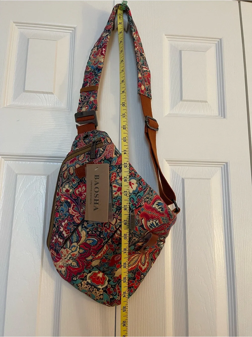 Multicolor Floral Crossbody Sling Bag with Adjustable Tan Strap